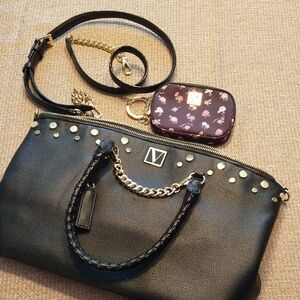 Victoria's Secret Black Studded Handbag and Floral Pouch
